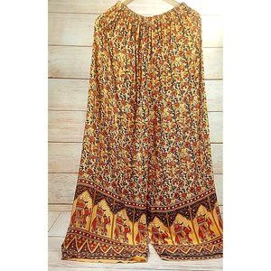 Women Shalwar Boho Indian Elephant Leaf Print Pants Ethnic Comfort Wear Bordeaux